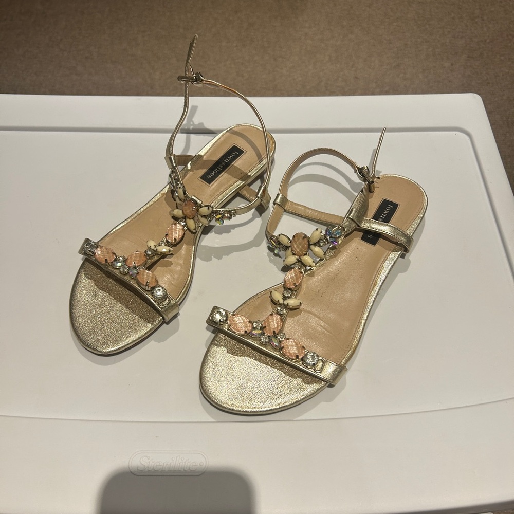 Gold Studded Sandals with Ankle Strap